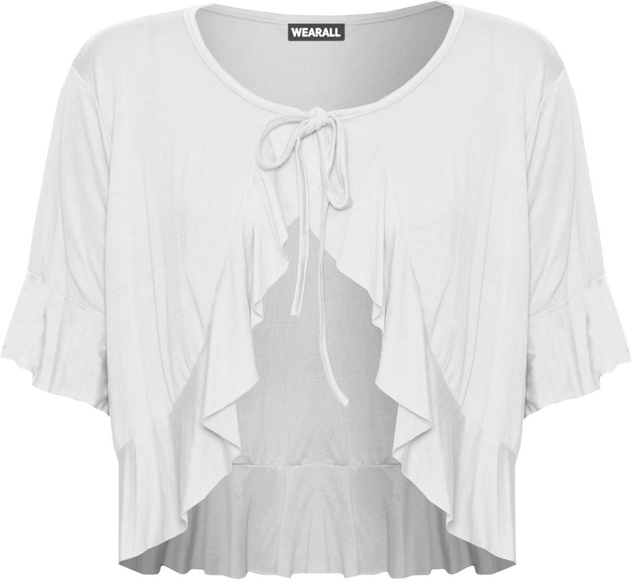 Wearall Women's White Plus Size Plain Tie Up Short Sleeve Frill Shrug Top - 24-26