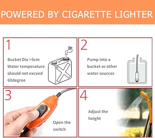 Miniatura 5 de Riloer Ducha portátil para acampar al aire libre, cabezal de ducha de campamento de 12 V con bomba de agua para lavado de autos, camping,