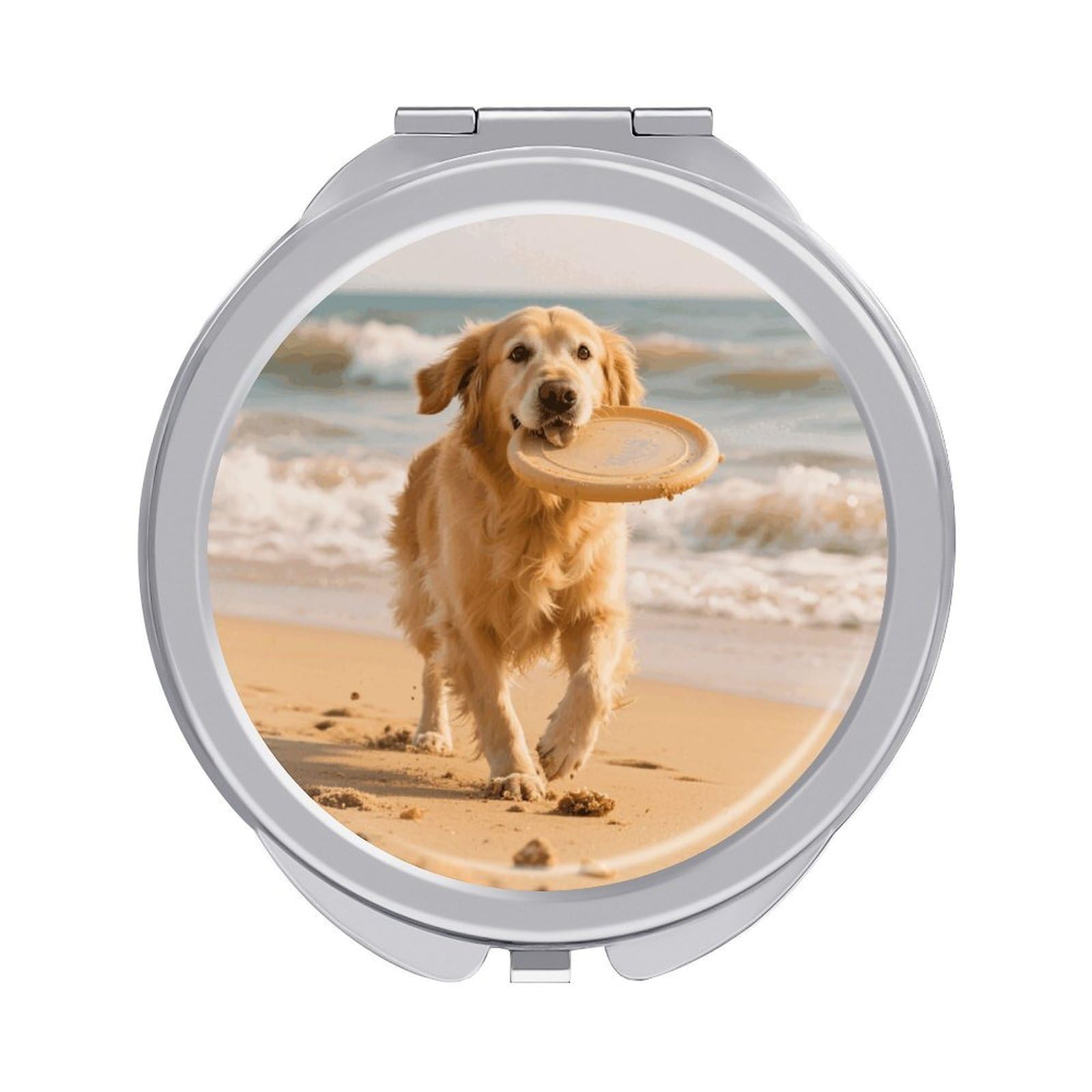 VstaDank Golden Retriever Dog Travel Makeup Mirrors Exquisite Double-Sided 2X/1X Magnifying Folding Pocket Mirror Portable Round Handheld Mirror Mini Compact Mirrors for Outdoor Home