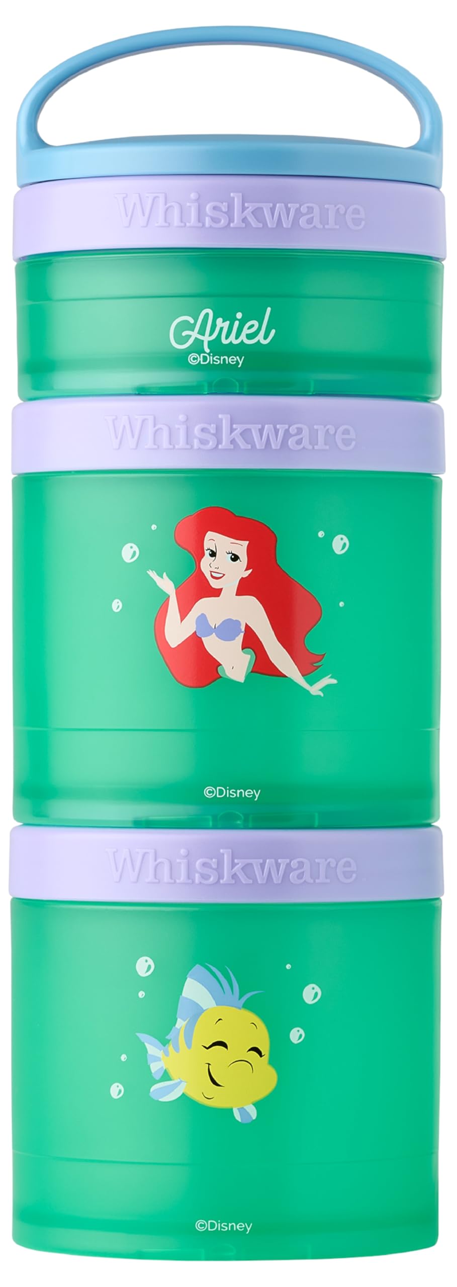(Ariel) DiSNEY PRINCESS Whiskware Stackable Snack Pack - 3 Jar + Handle - Purple/Green/Blue