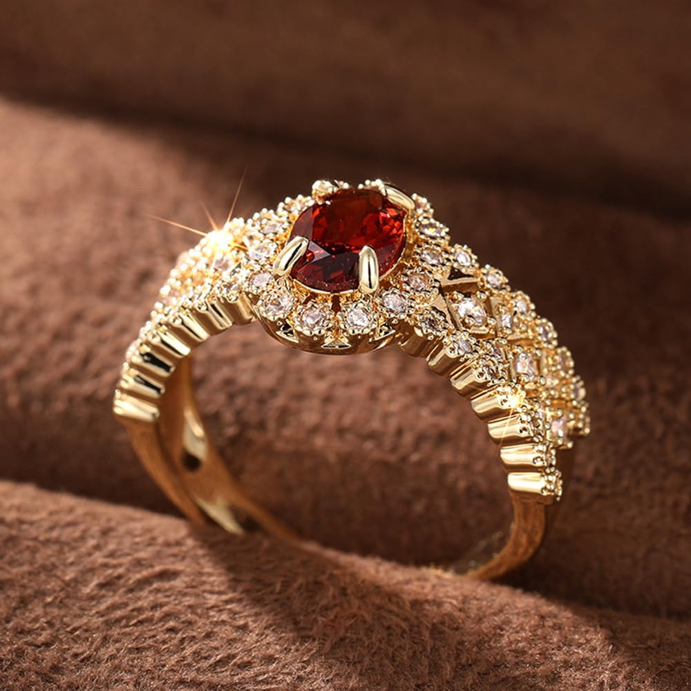 Gold Plated Oval Cubic Zirconia Vintage Luxury Engagement Rings Wedding Bridal Band Promise Rings Evening Parties Anniversary Valentine's Day Gifts Eternity Bands for Women