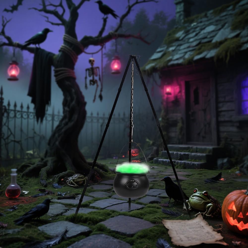 Pentolone Strega Halloween, Calderone Halloween Grande, Calderone Strega Grande con Treppiede e Luce per Strega Halloween Decorazione Casa Portico Giardino Cortile