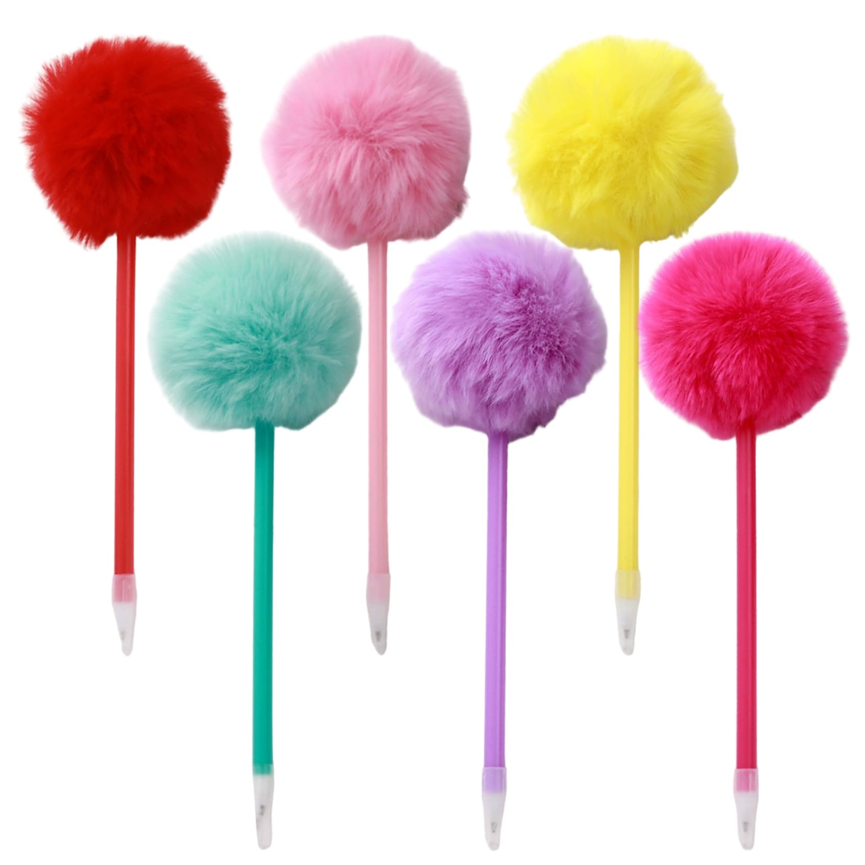 Otbushit Girls Assorted Color 6Pcs Novelty Pens, Pom Pom Pen With Cute Plush Fluffy Fuzzy Pompom Ball For School Valentine's Day