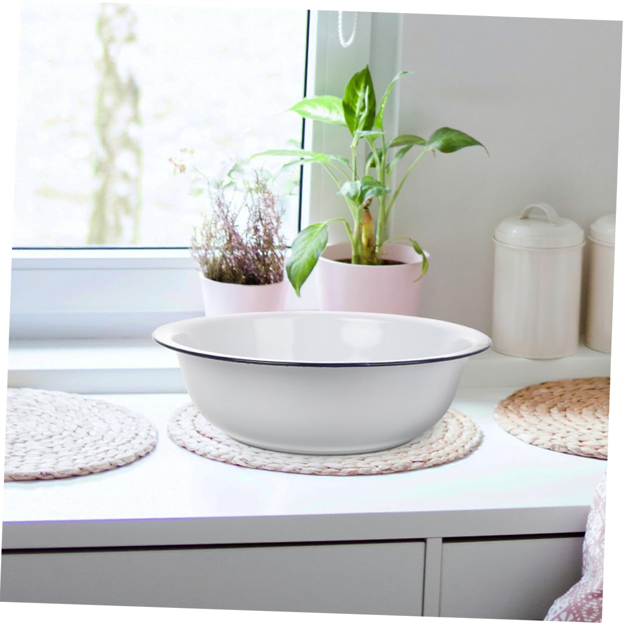 Tazón Esmaltado Blanco 2 Piezas de Gran Capacidad para Cocina