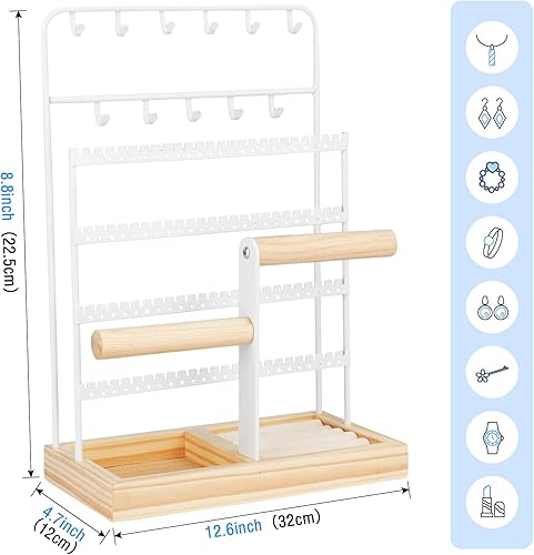 Miniatura 5 de Jewelry Organizer, Earring Holder Organizer Jewelry Stand with Tray, 8-Tier Jewelry Display Rack with 13 Hooks for Necklace Bracelet, 96 Holes for