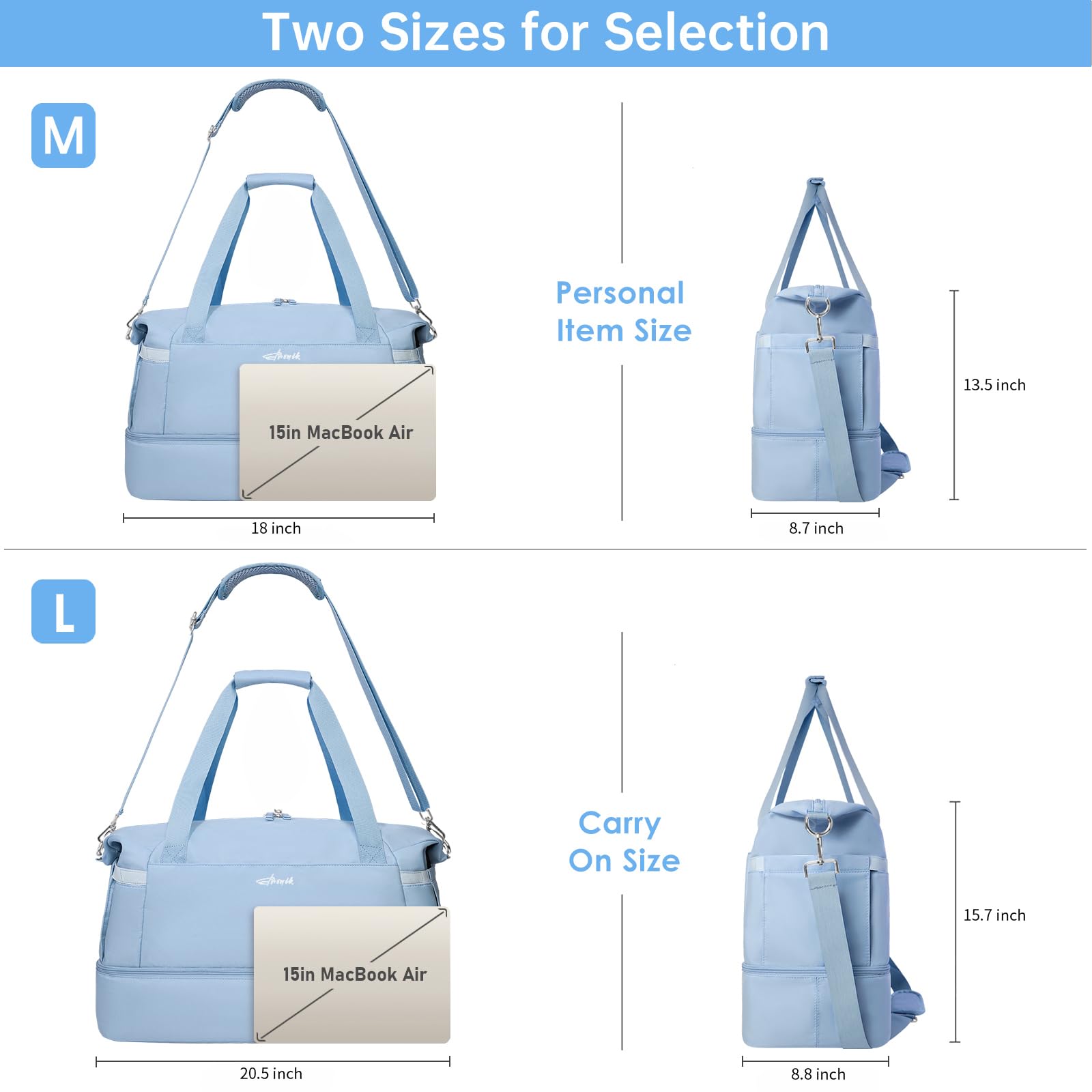 Gym Bag for Women, 45L Carry On Travel Duffel Bag with Shoes Compartment view 3