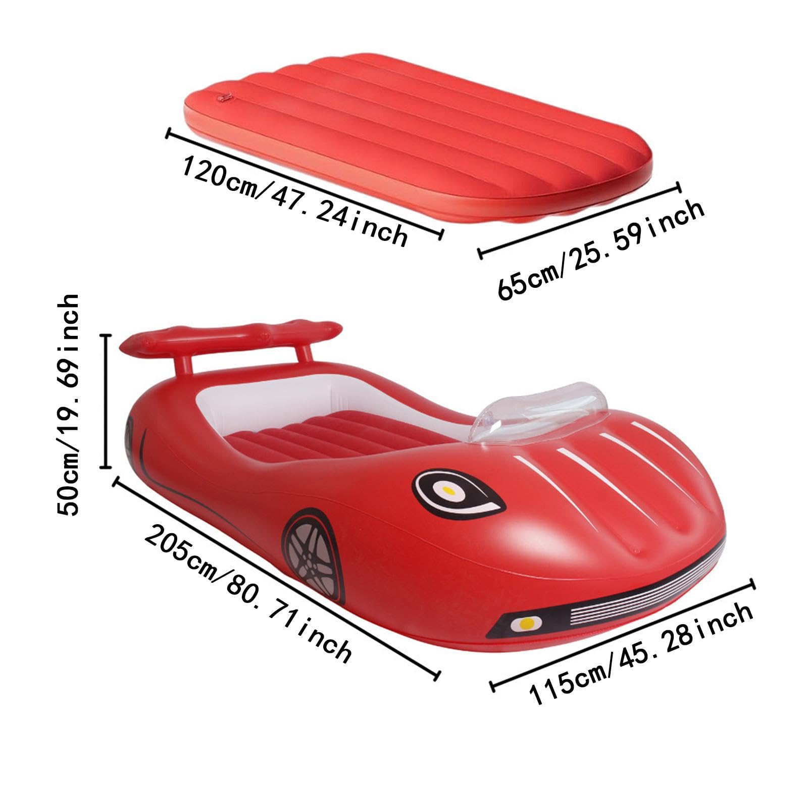 Letto Gonfiabile Bambini Materasso Ad Portatile Morbido PVC Forma Macchina con Ampio Spazio E Sponde Laterali Adatto a Sonno Gioco Casa, Rosso