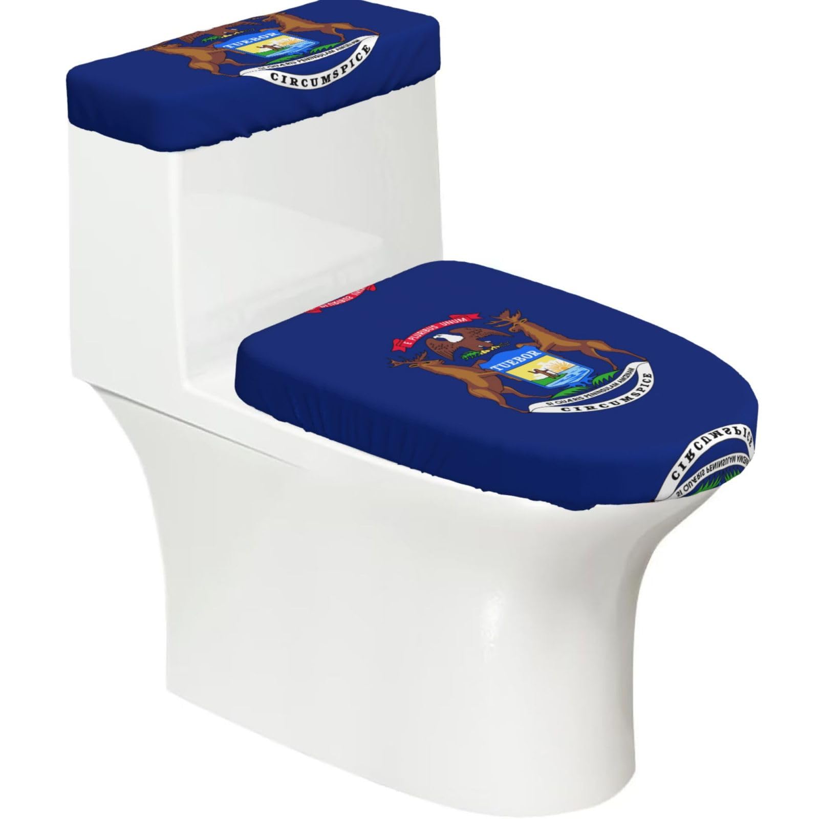 Michigan State Flag Printed Toilet Tank and Lid Cover Set of 2 for Most Bathrooms, Fits Elongated Round Toilets