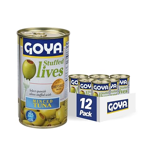 Goya Foods Aceitunas Manzanilla rellenas de atún, 5.25 onzas (paquete de 12)