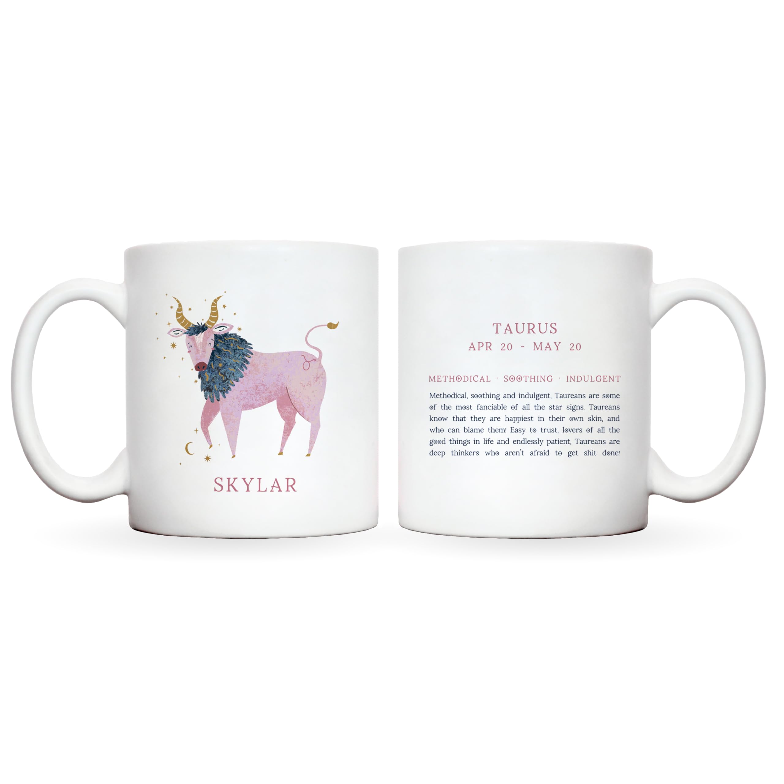 Personalised zodiac mug | zodiac gifts for women | zodiac coffee mug | zodiac signs mugs | 12 star sigs available with characteristics of star sign and illustrations (Taurus) — image 1