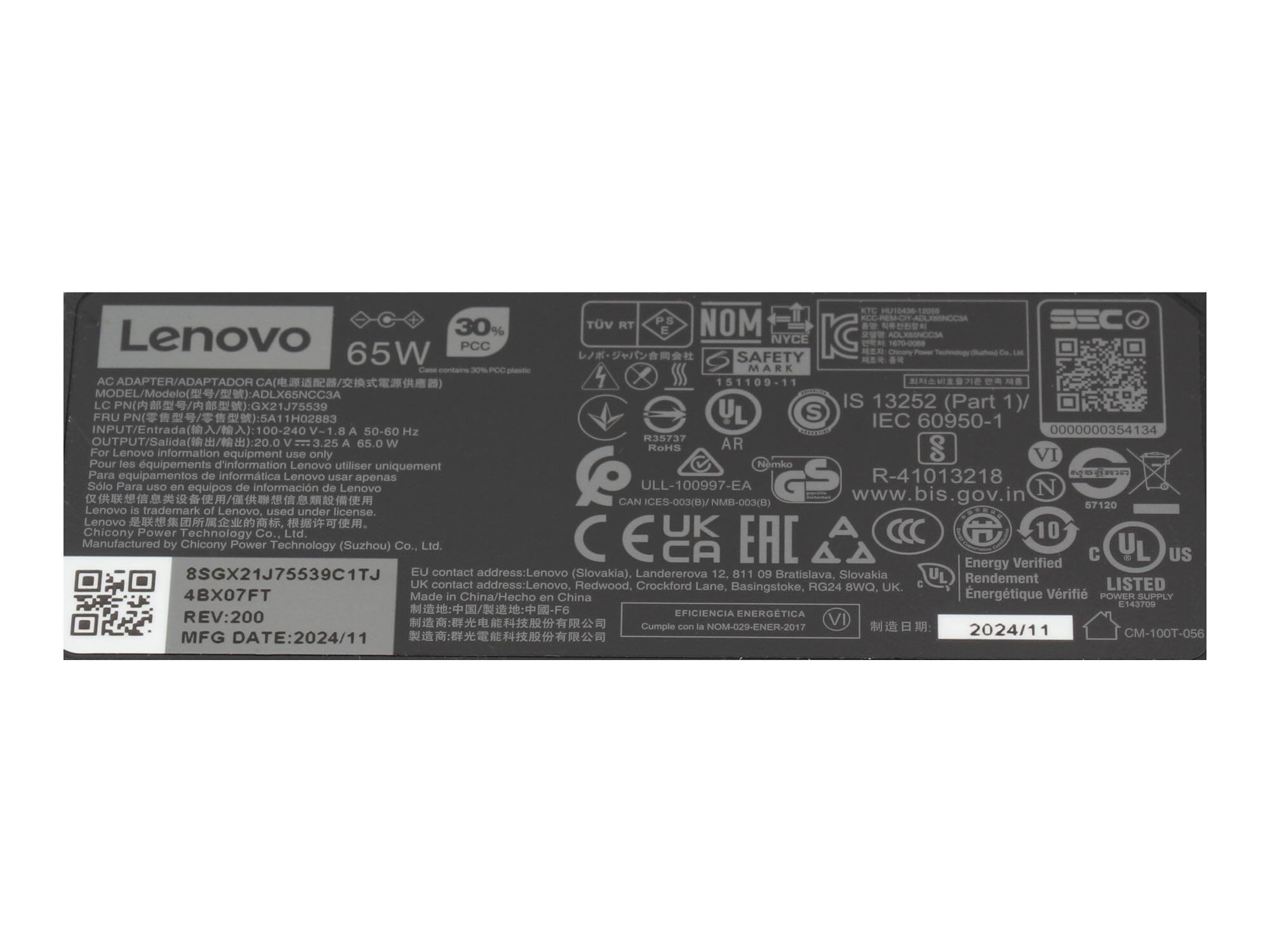 Lenovo Yoga 530-14IKB (81FQ) originale alimentatore 65 watt
