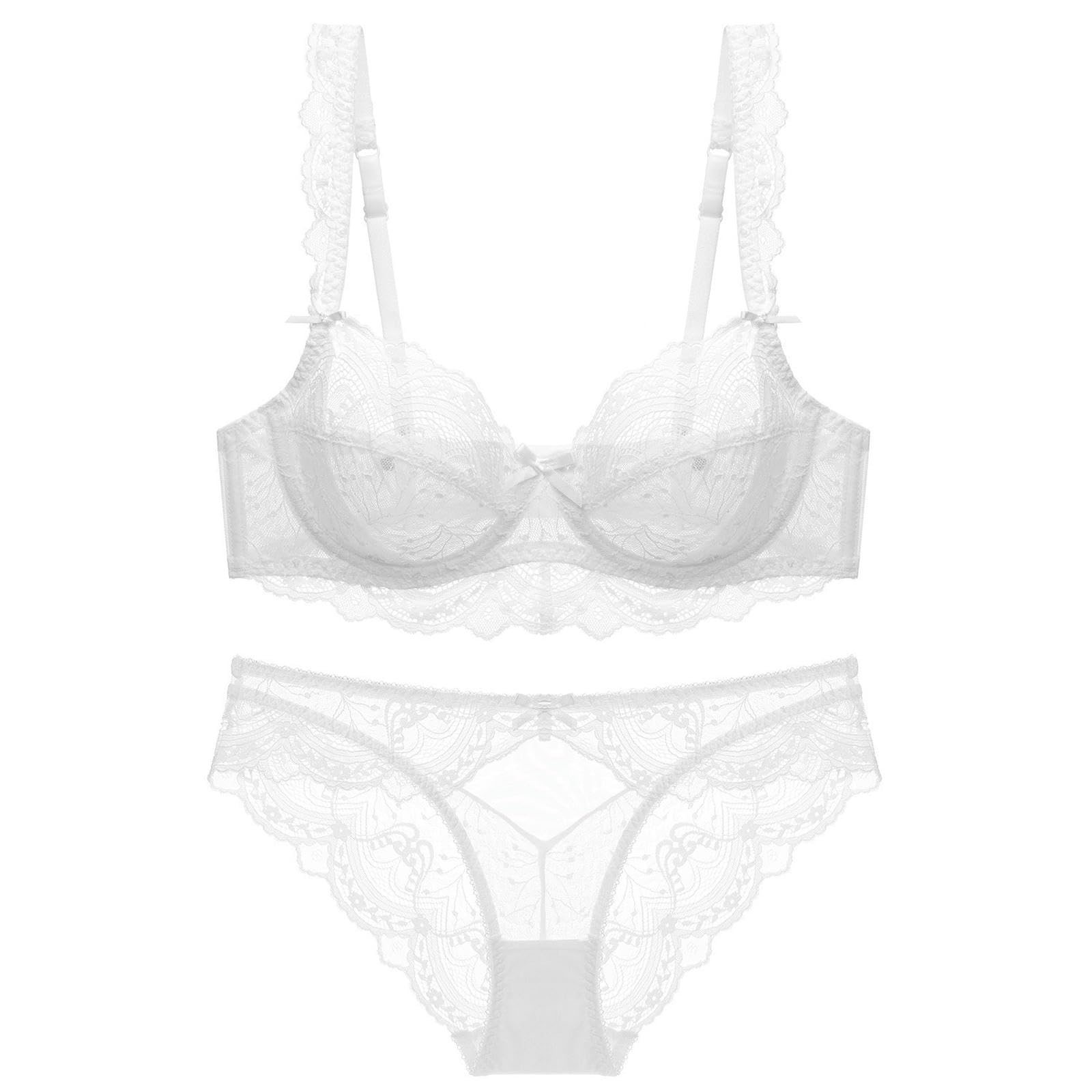 Sujetadores Conjunto De Lencería Encaje, Estilo Francés Fino Y Sexy, Sujetador Push-up Atractivo, Sin Relleno -Blanco-(Juego) 36 80a