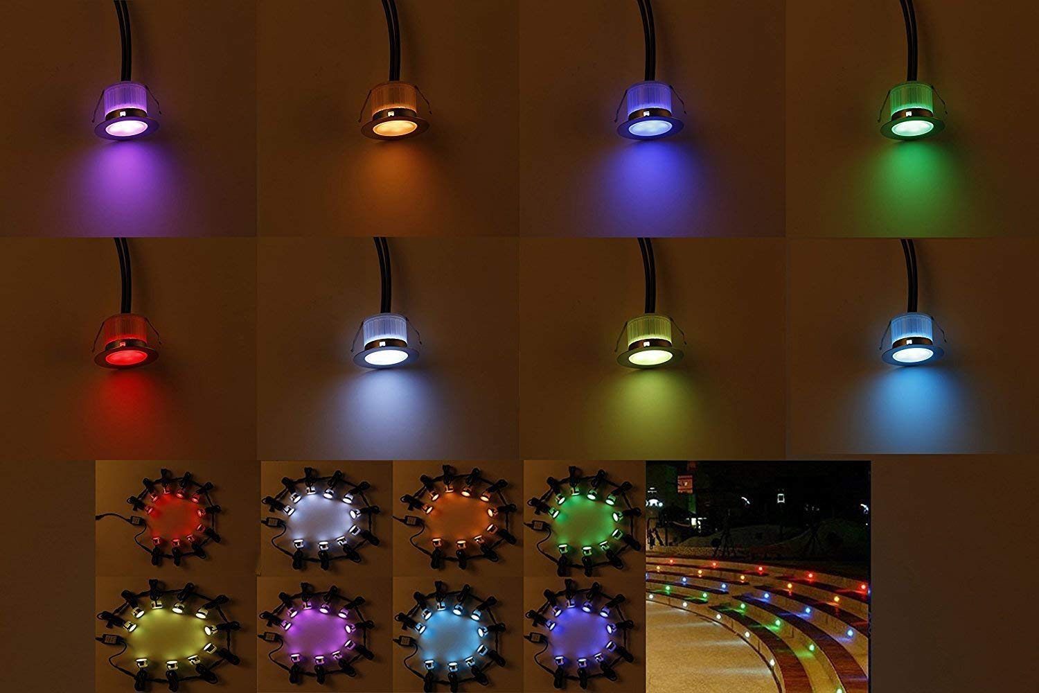 FVTLED 6x Spot Encastrable Exterieur DC12V Ø45mm 1W IP67 RGB Spot Led Extérieur Encastrable spot led couleur pour Terrasse Enterré Plafonnier LED Lampe à encastrer au sol