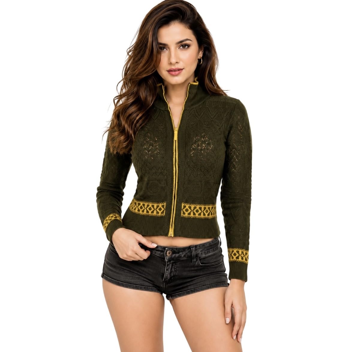 chandre Women's Full Sleeve Knitted Zip-Up Jacket, Winter Cardigan Sweater-picture-20