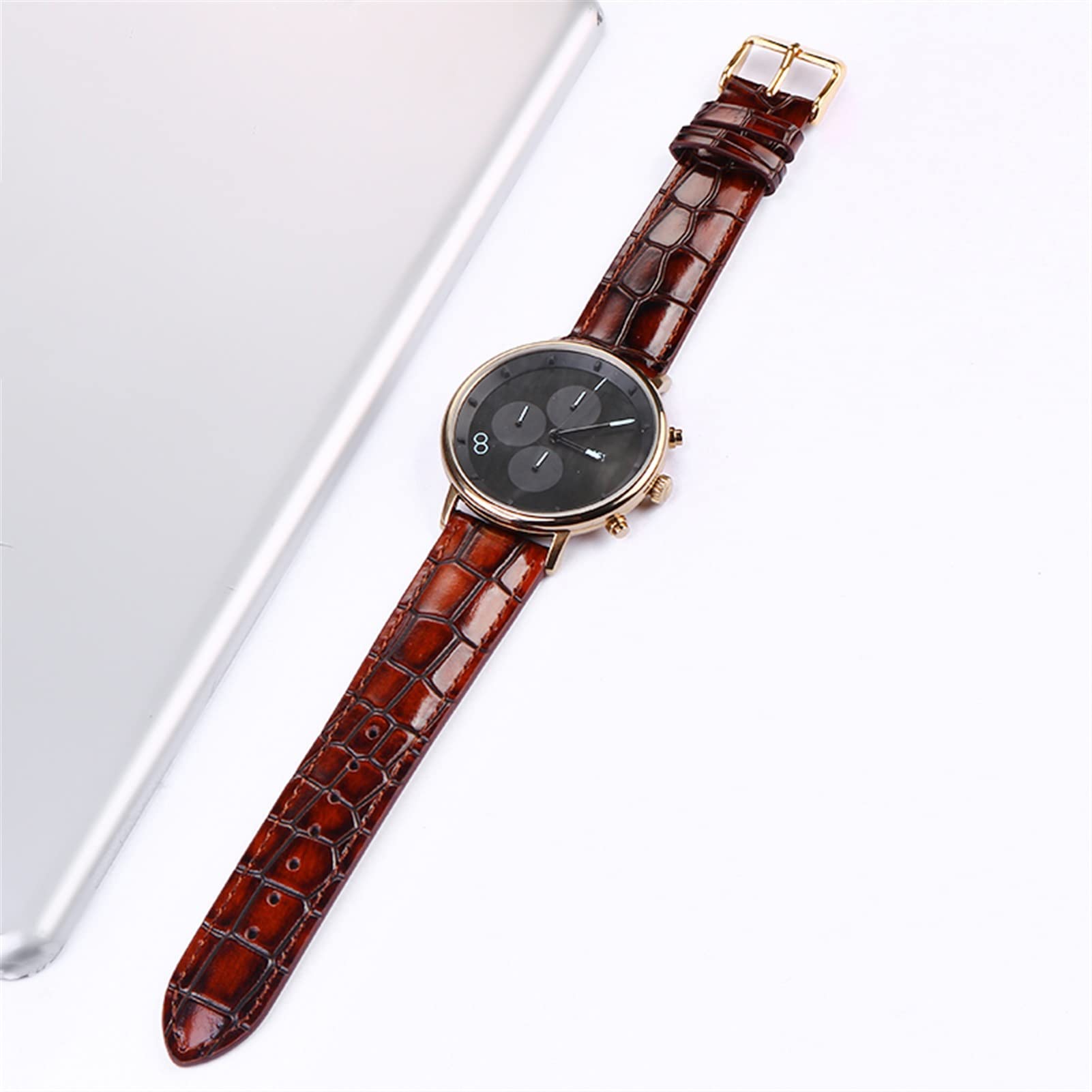 VELORE Crocodile Texture Calfskin skórzany pasek do zegarka 18 mm 20 mm 22 mm pasek do zegarka dla mężczyzn i kobiet pasek do zegarka solidna klamra (czerwony srebrny, 20 mm)