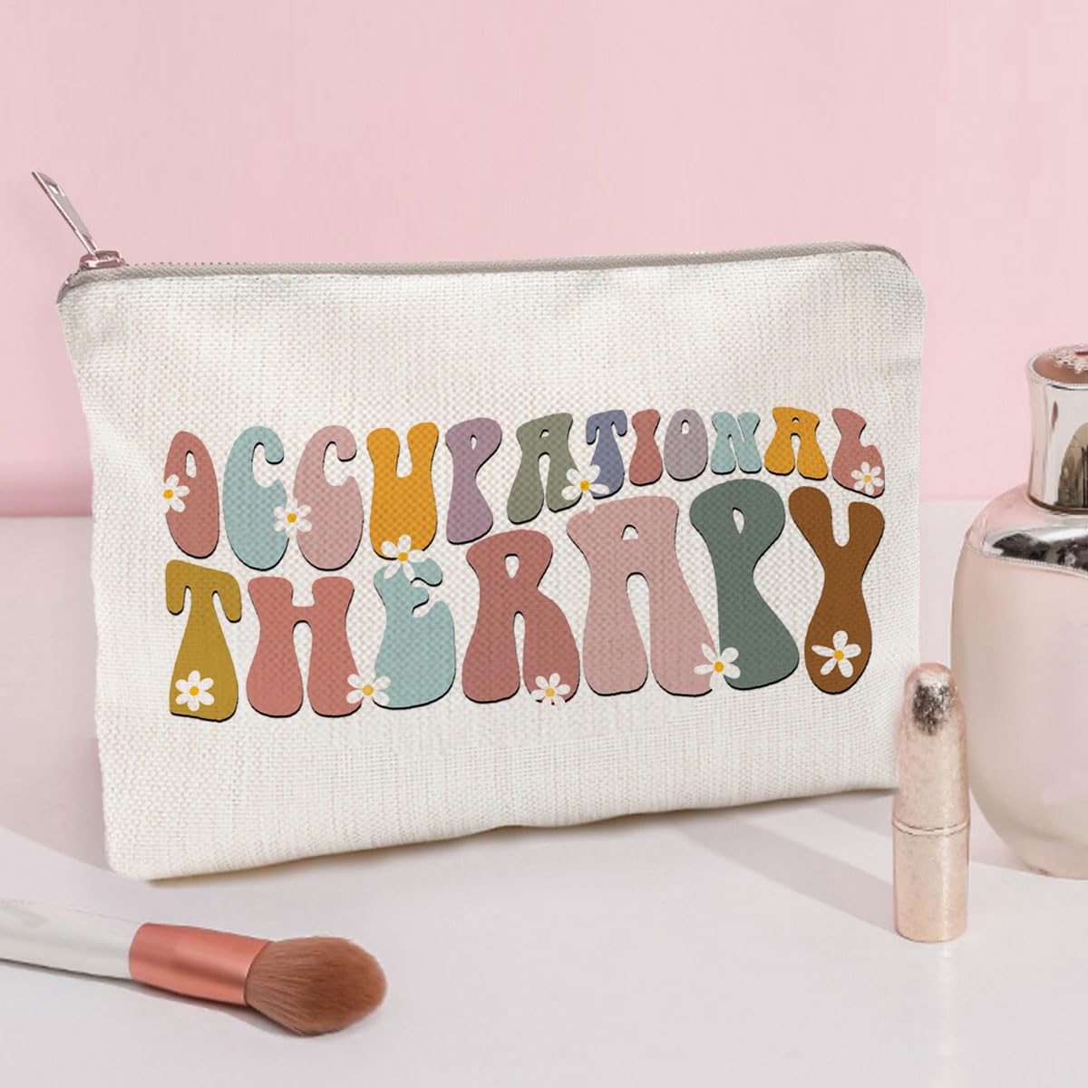 Occupational Therapy Linen Makeup Bag Thoughtful Gift for Her Occupational Therapy Cosmetic Bag OT Pencil Pouch Teacher Appreciation Graduation Gift Therapist Healthcare Worker (Retro)