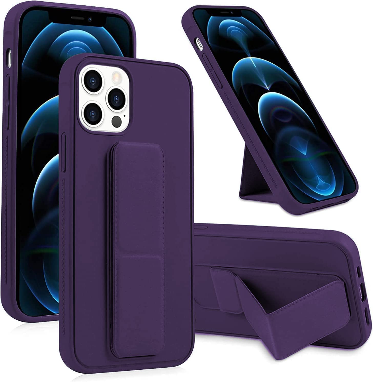 Case for Iphone 14 Pro Max Back Stand Case Magnetic Car Holder Soft Silicone Kickstand Cover Wrist Strap Full protection Anti Fingerprint Case for iPhone 14 Pro Max (iPhone 14 Pro Max, Dark Purple)