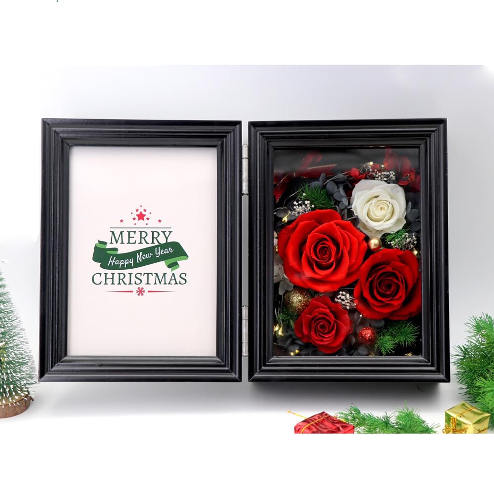 Marcos de fotos de flores preservadas personalizados, marcos de fotos de madera con rosas para fotos de boda impresas personalizadas, para un regalo creativo del día de San Valentín y cumpleaños para