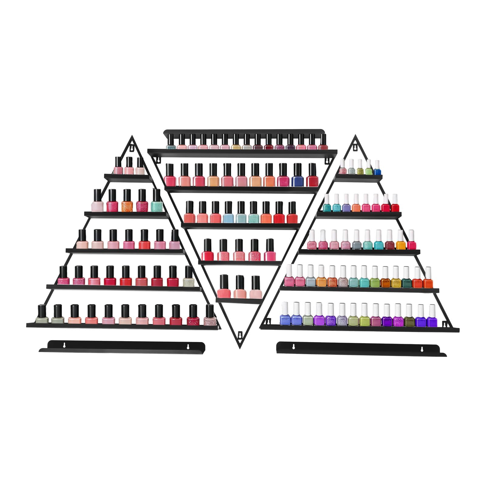 Nagellackregal Nagellack Display Regale Wandmontierte Metall Nagellack Organizer Nagellackspeicher, 3-Set 5-Tier dreieckige Regale Nagellackständer für Nagelstudios, Salons, 66 × 7 × 70 cm