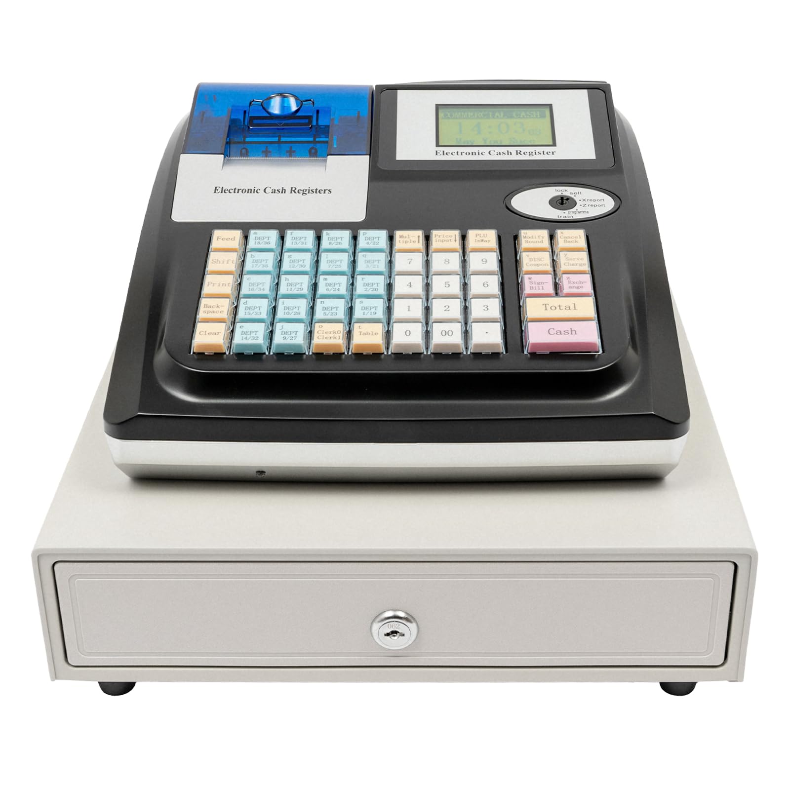Caja registradora electrónica de 48 teclas, 100 – 240 V, sistema de puntos de venta al por menor, indicador de clientes, sistema POS con cerradura, cajón de efectivo para restaurantes, supermercados