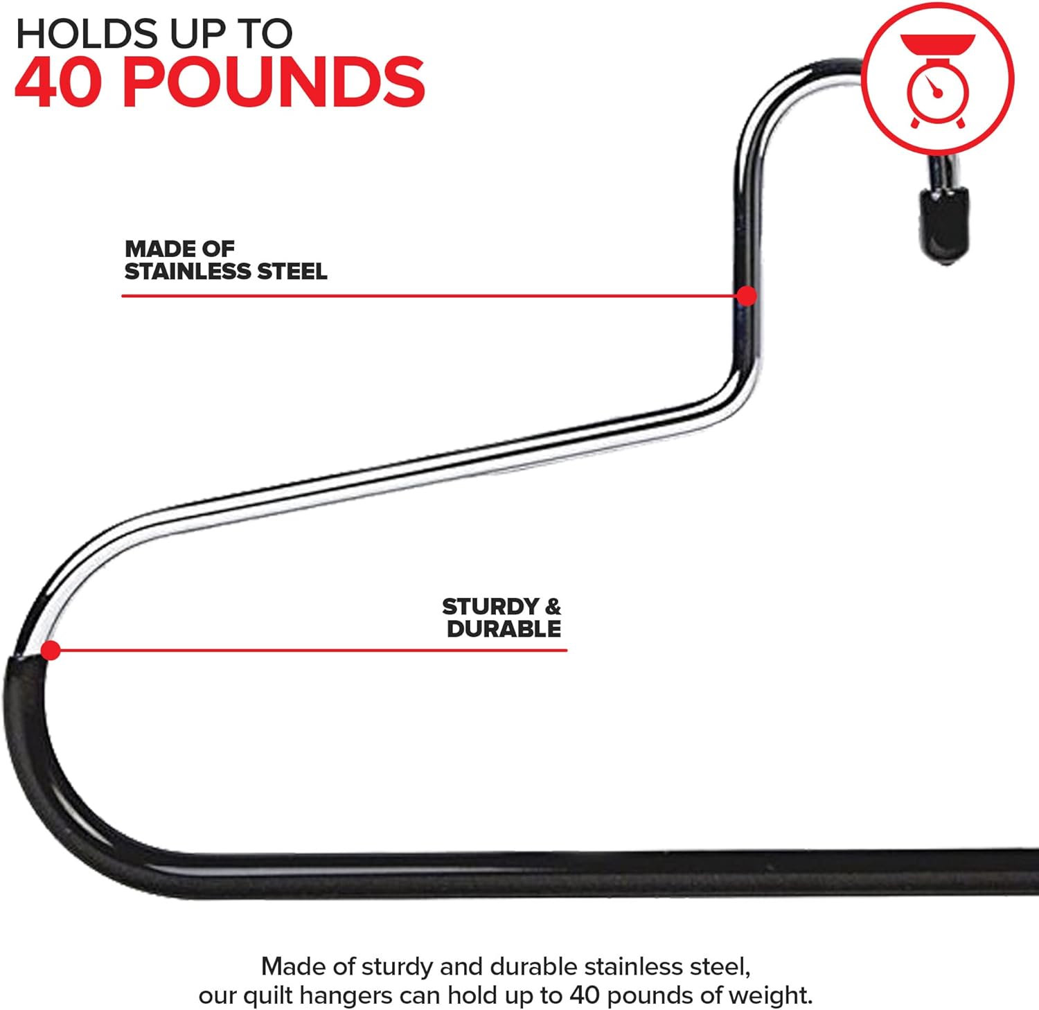 Blanket Hangers (3 Pack) - Stainless Steel Quilt Hangers with Vinyl Non-Slip Coating - Holds Up to 40 Lbs - Heavy Duty for Closet Storage, Comforters, Bedding, Towels, Rugs - Stock Your Home - Image 3