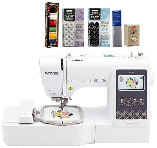 Brother SE700 Sewing and Embroidery Machine, 6-Piece Thread Set, 20 Bobbins, 100-Piece 75/11 Embroidery Needles, Stabilizer Roll - SE700 + Pacesetter 6ct Thread