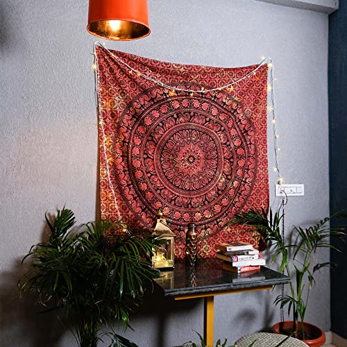 Image of Craft Trade 50x60 Inches Psychedelic Orange Cotton Mandala Ombre Wall Hanging Tapestry