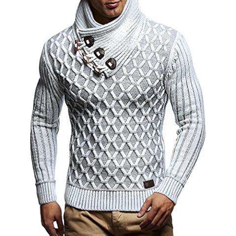 Leif Nelson Men's Pullover Knit Sweater Chunky Knit Shawl Collar LN-5385 Crude Grey Large Cover