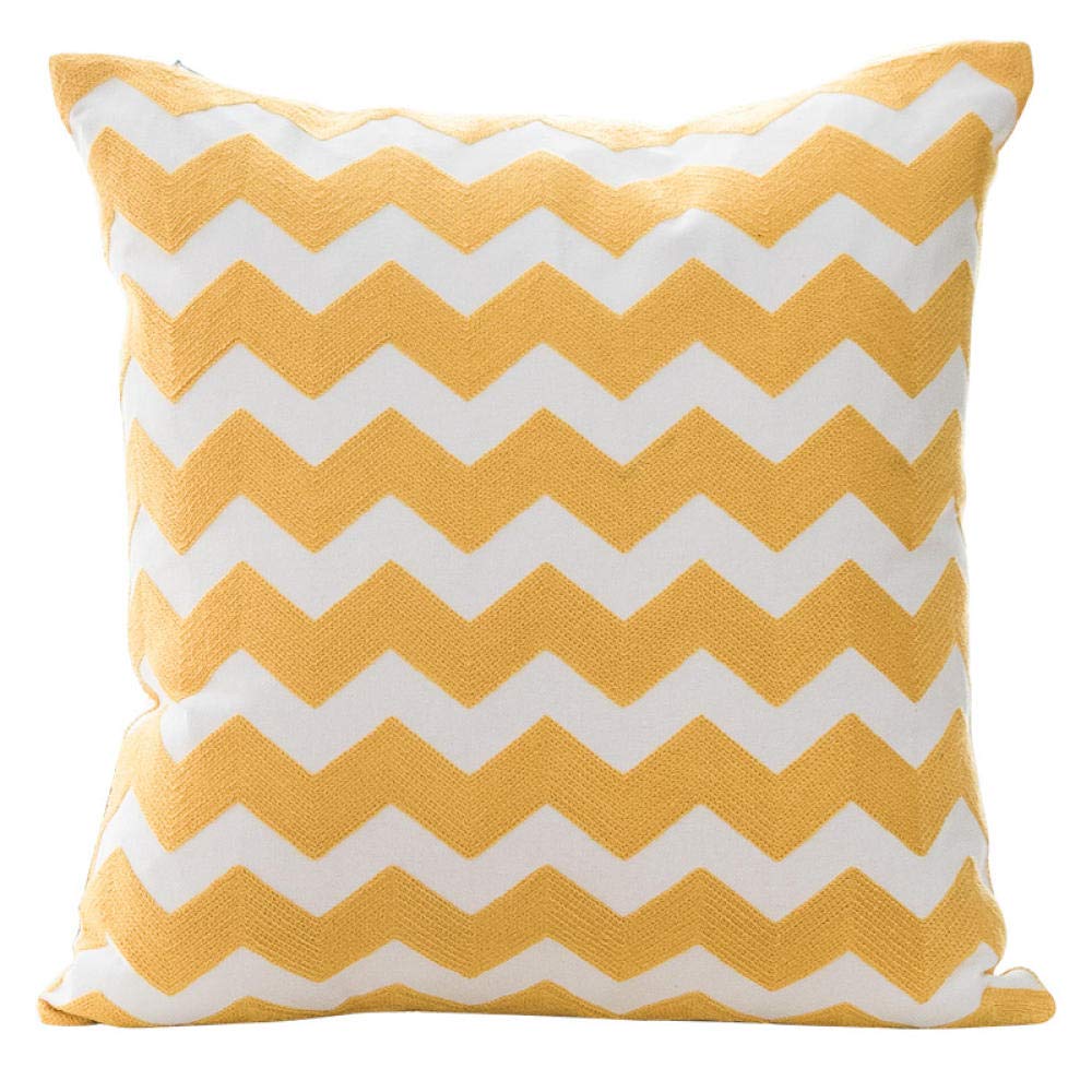 Throw pillow Dh774 American luxury cotton embroidered pillowcase with core square Nordic pillow cushion living room sofa cushion-45x45cm thick cotton with full core_Long Tianbo Quiet Yellow Square pi
