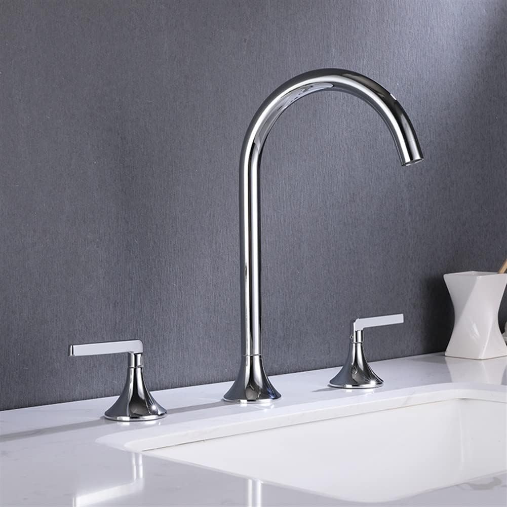 Bathroom Sink Tap Basin Faucets, Bathroom Sink Faucet, Black Brass 3 Holes Double Handle Luxury Bathbasin Bathtub Taps, Hot And Cold Water Mixer Taps Basin Taps Double T,Chrome