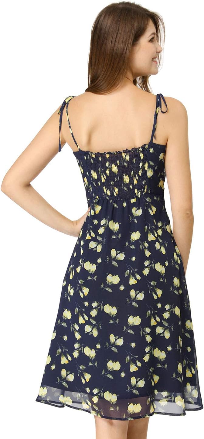 Allegra K Women's Floral Sundress 2025 Easter Tie Shoulder Smocked Spaghetti Strap Dress - Image 5