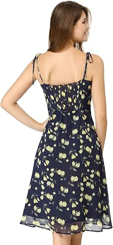 Miniatura 5 de Allegra K Vestido de verano floral 2025 para mujer, vestido de Pascua con tirantes delgados fruncidos en los hombros