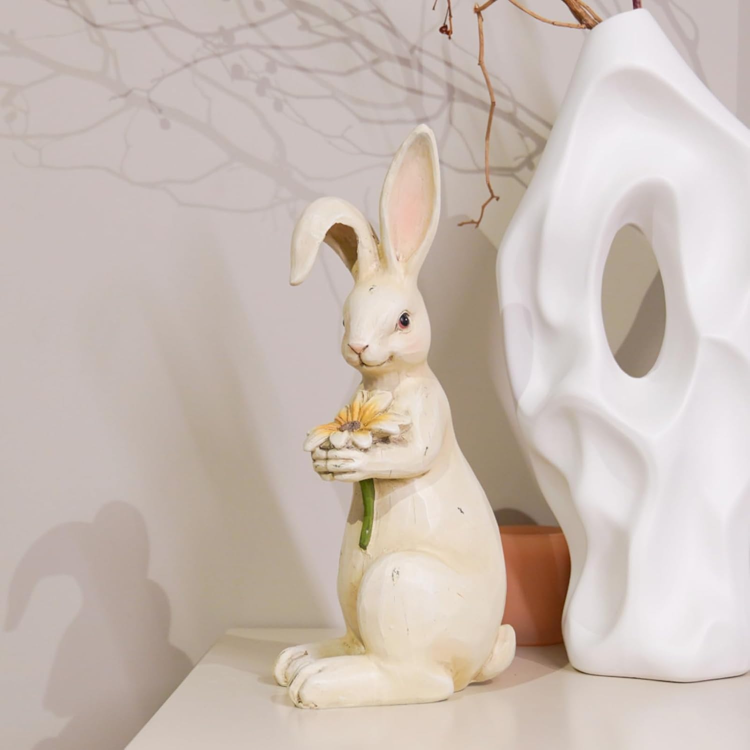 Newman House Studio Easter-Decorations - Spring Bunny Decor - Table Centerpiece - Spring Figurines - Indoor Bunny Statues with Flower Farmhouse Office Room Decor for Table 5 * 4.25 * 11.75 inch - Image 4