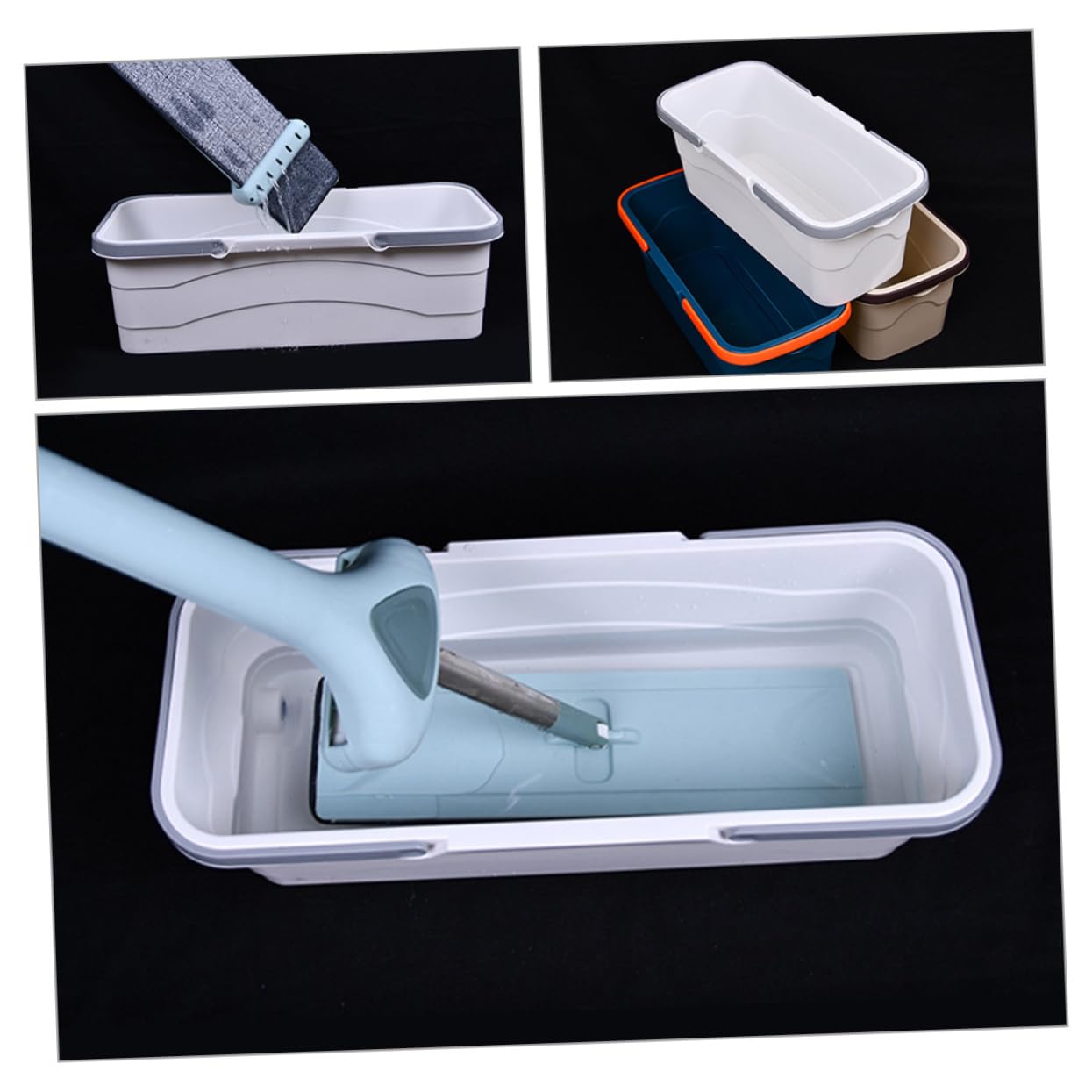 Cubo de Fregona Plana Blanco de Plástico PP con Orificio de Drenaje | Sistema de Escurrido, Evita Vuelcos y Protege las Manos del Agua Sucia, Uso Doméstico con Mopa Plana Color Aleatorio
