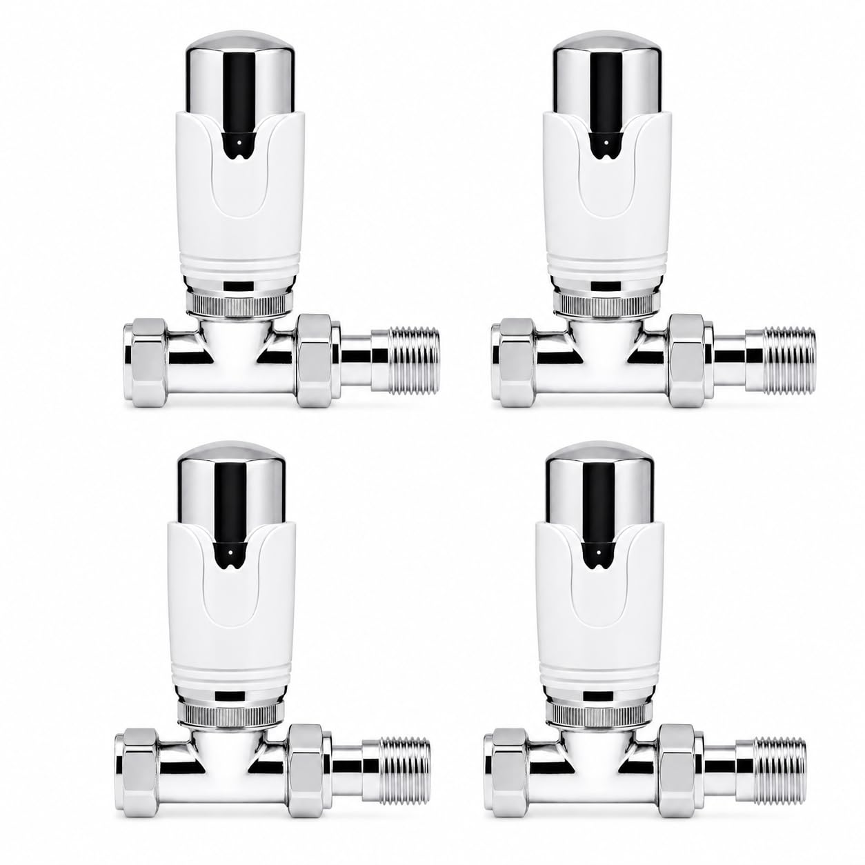 Kartell K-Therm Thermostatic Radiator Valves 15mm for Radiators and Heated Towel Rails (4, White & Chrome Straight)