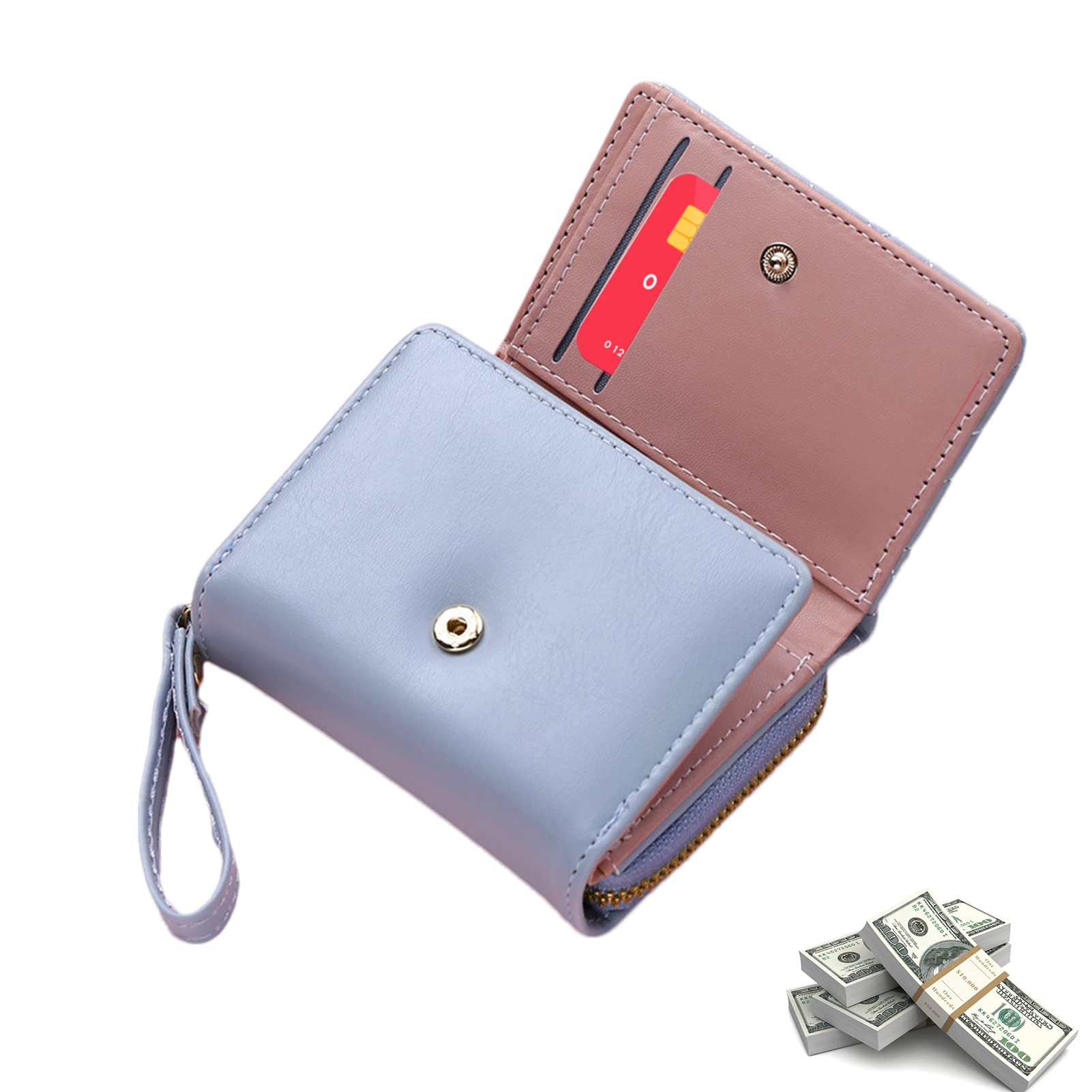 Trifold portafoglio donna porta carte in pelle PU con cuore ricamato,  wristlet pochette portafoglio con cerniera e cinturino da polso :  Amazon.it: Moda