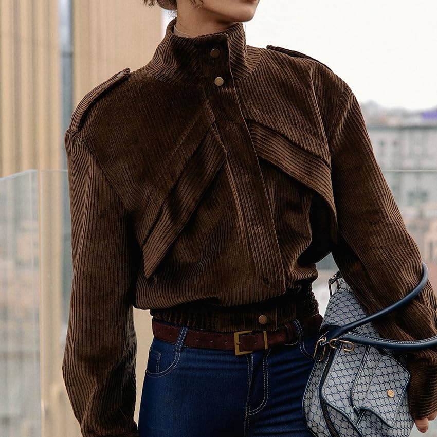 Ribbed Corduroy Rider Jacket For Women Trendy Casual Vintage 90s Long Sleeve Motorcycle Cozy Outerwear2