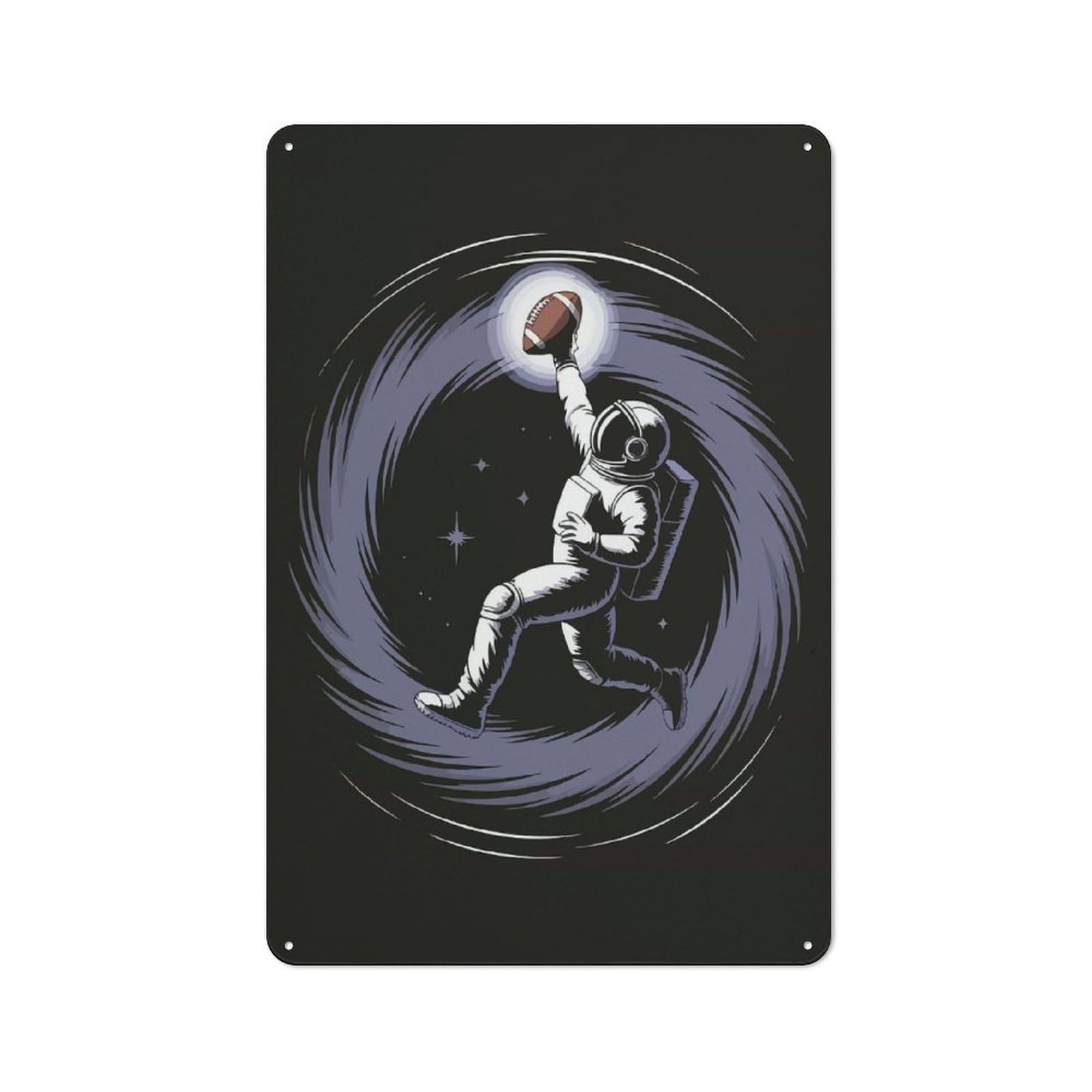 Junmoney Style-3 Metal Plaque With Astronaut Football Catch In Space Design 30X20cm, Country Style Cafe Wall Decor For Bakery, Diner, Cafe Or Family Room