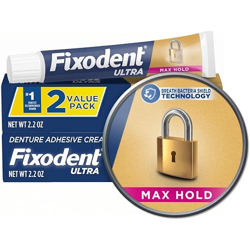 Fixodent Ultra Max Hold Denture Adhesive, White, 2.2 Oz (Pack of 2)