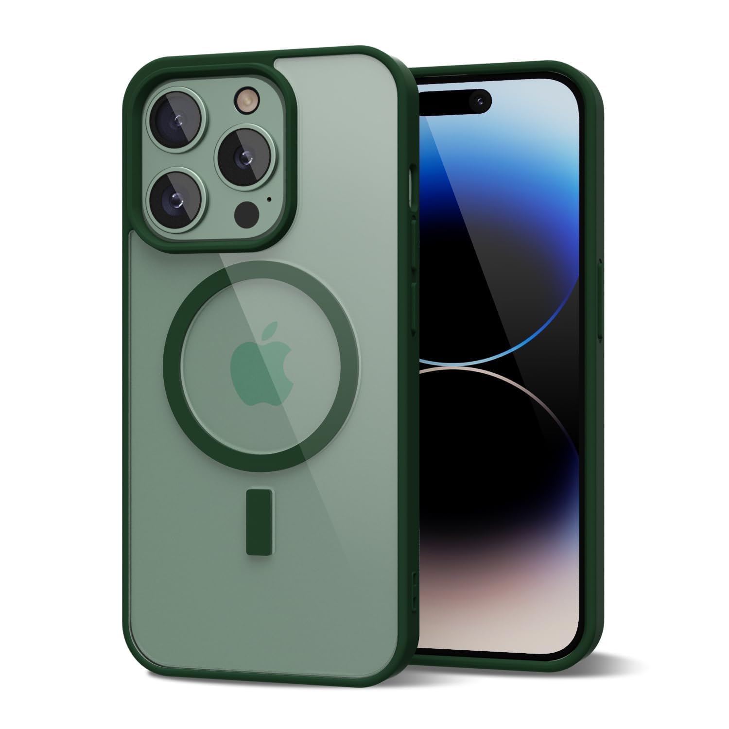 Photo 1 of oakxco for iPhone 14 Pro Case Clear Magnetic Compatible with Magsafe, Thin Slim Transparent Non Yellowing, Hybrid Soft Silicone Bumper & Hard Plastic Protective Cover for Women, Dark Green