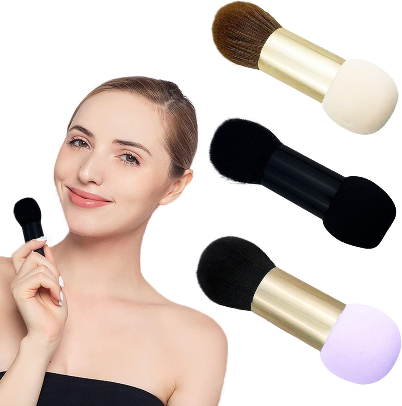 3 PCS Powder Makeup Brush, Double Ended Makeup Sponge Brush Two in One Multi