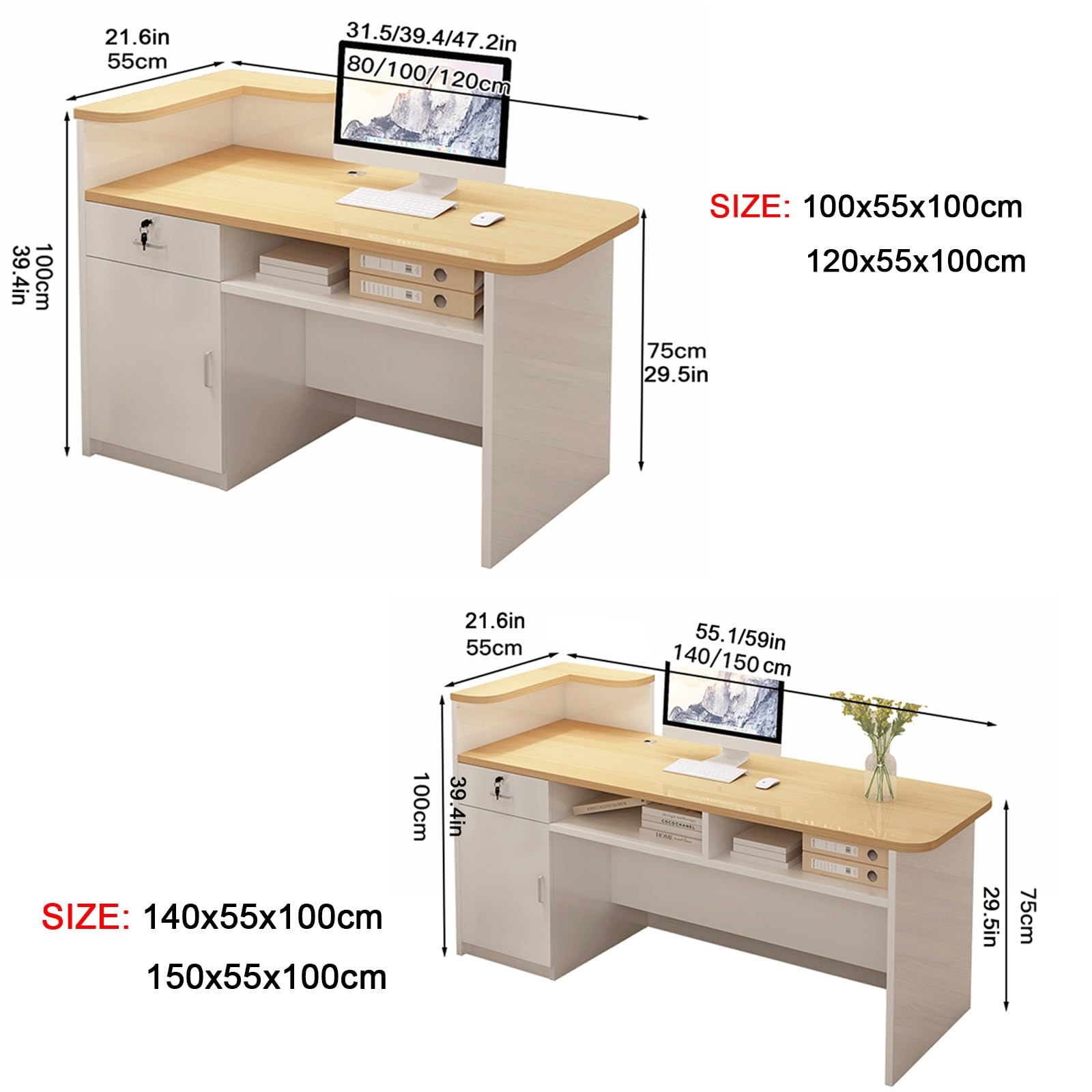 Scrivania moderna agli ioni di vendita al dettaglio, banco degli ioni per ufficio e reception elegante scrivania per gli ospiti per piccoli bar, negozi e alberghi (B-4 100 x 55 cm)