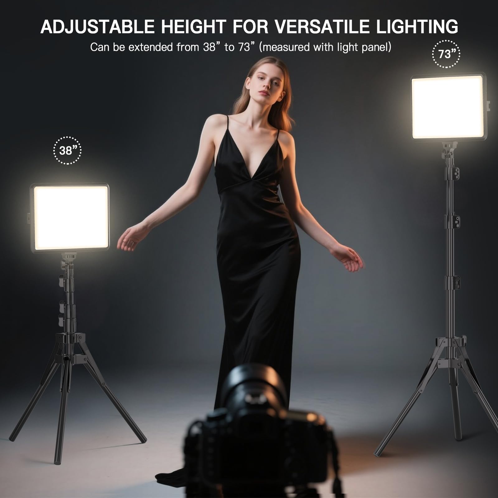 Kit di illuminazione per fotografia, confezione da 2, 25 x 20 cm, luce LED per studio video, luce dimmerabile da 15 W, per registrazione video, streaming selfie e ritratti interni, luce con