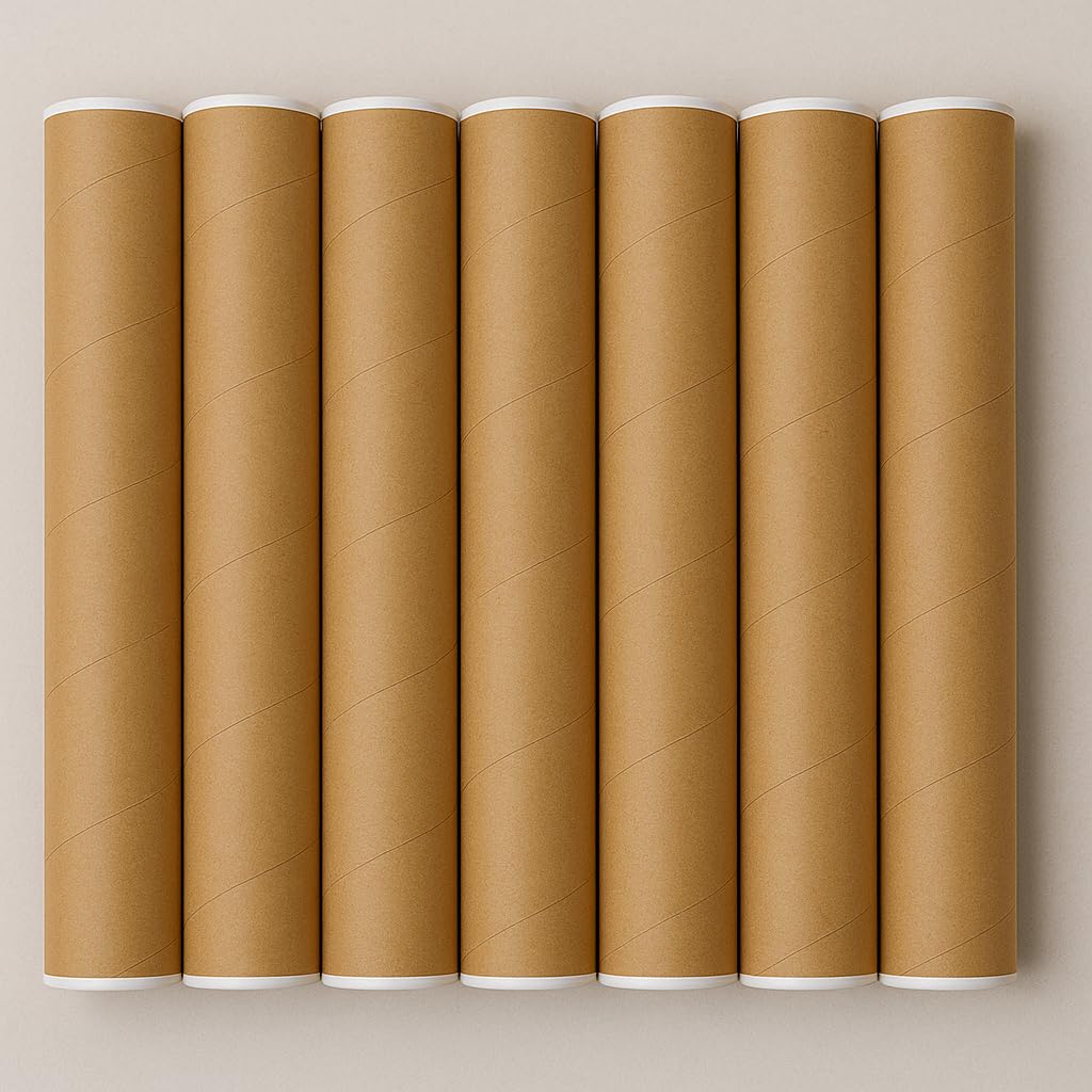 TELECAJAS | 10 Tubos de cartón de 7 x 60 cm, para Lienzos y productos largos enrollables. | Marrón. Incluye tapas | Pack de 10