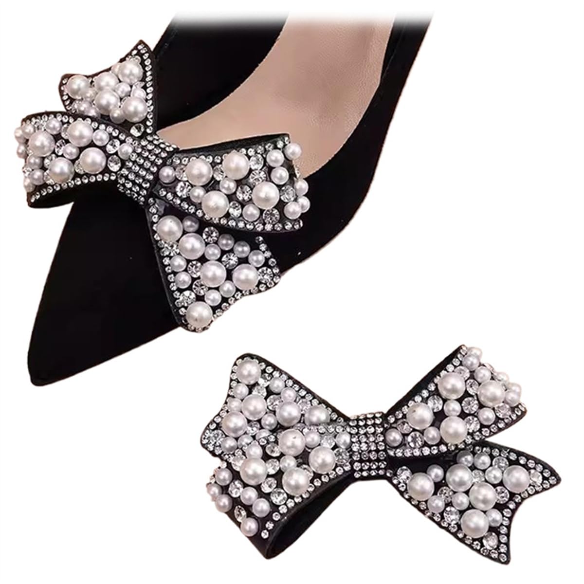 Shoeklips2 Pcs Pearl Bow Shoe Clips DIY Rhinestone Shoe Clips Bridal Wedding Shoe Accessories Detachable Shoe Buckle Heels Decor