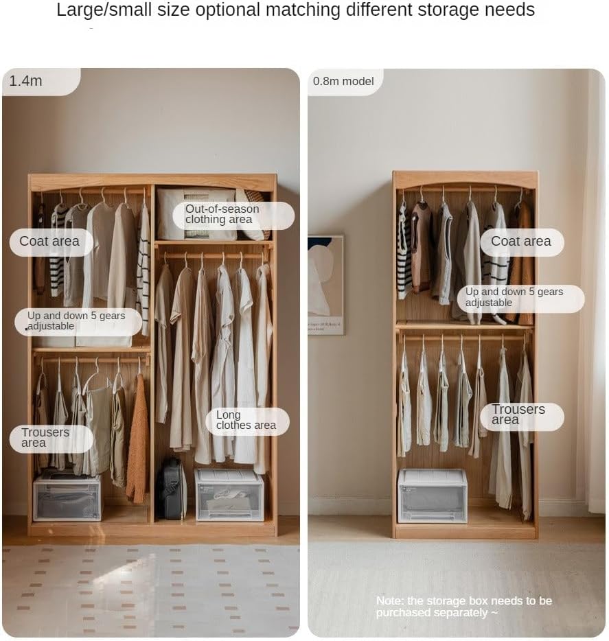 GVAwood Oak, Solid Rubberwood Wardrobe Curtain Design. 47.2x21.6x78.7inch / 120x55x200сm / Walnut Color/Rubber Wardrobe (Short Clothes + Long Clothes)