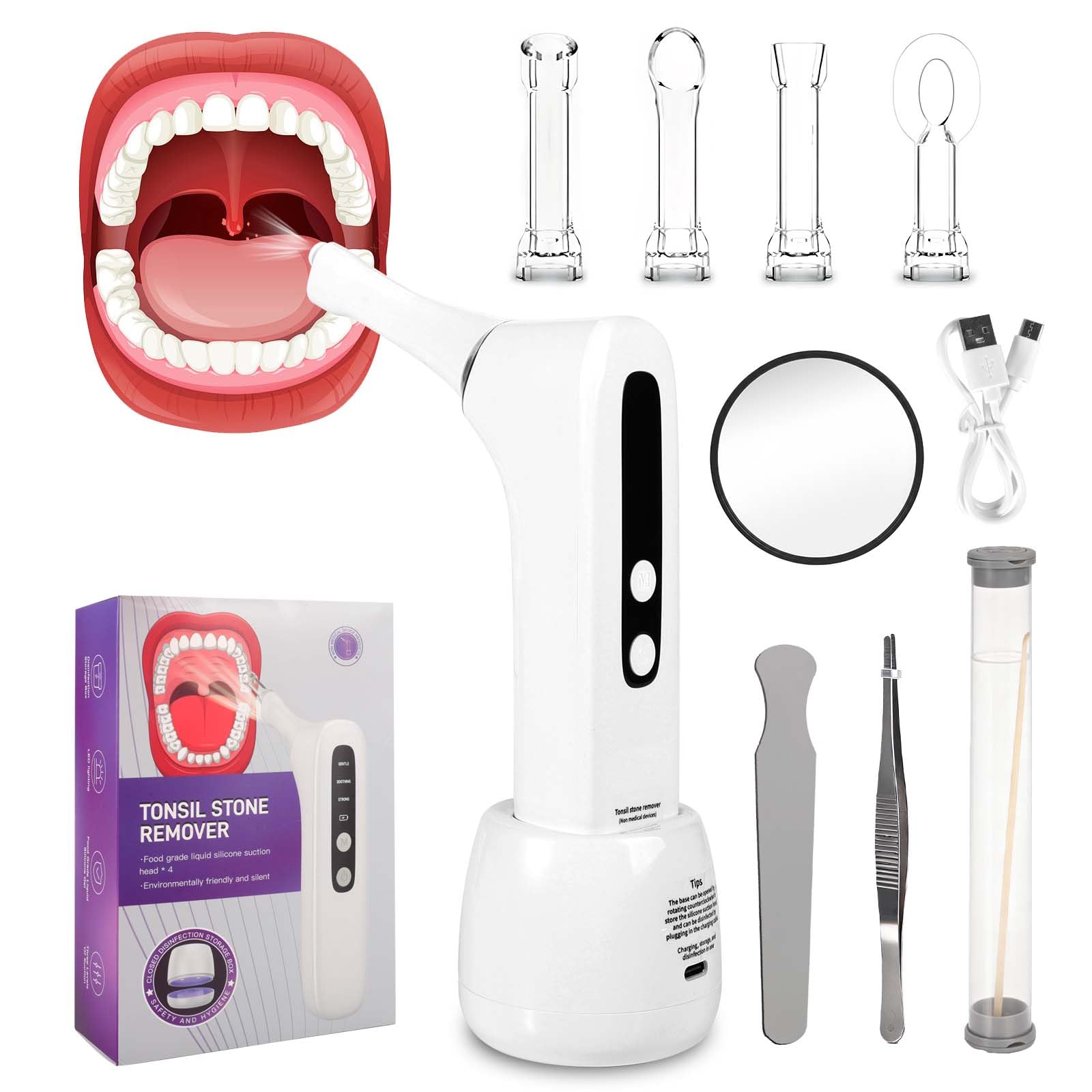 – 【Clearance】Tonsil Stone Remover, Professional Electronic Tonsil Stone Remover and Bad Breath Treatment with Enclosed Disinfection Charging Base for Home and Travel
