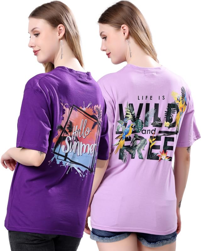Image of London Hills Women's Cotton Blend Oversized Fit Oversized Tshirt | Oversized Tshirt - Pack of 2