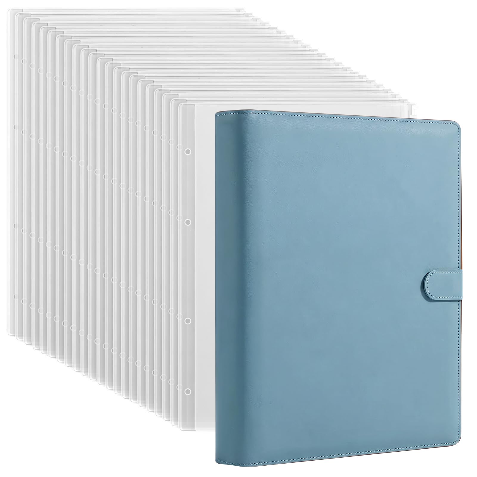 A4 Ring Binder Display Folders, 4 Ring Presentation Binder Folders Storage Book, Document Folder with 20PCS A4 Zipper Binder Pouch Folders, Leather Binder with Zippers Popper for Important Documents-B