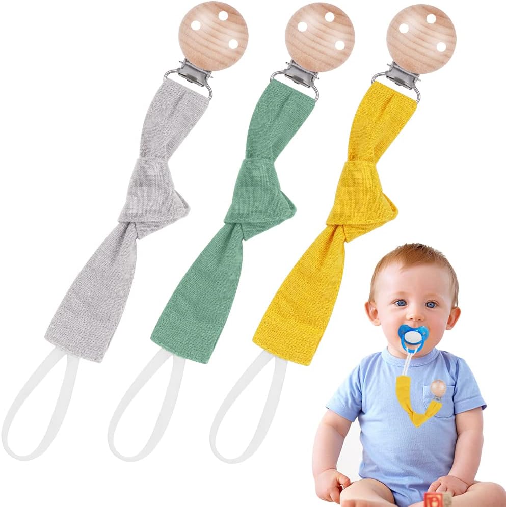Vicloon Cadena Chupetes de Clip,3 PCS Chupetero para Bebé con Clip de Haya,Cadena de Chupete de Bebé de Algodón,Cadena Chupete para Bebé Niño y Niña